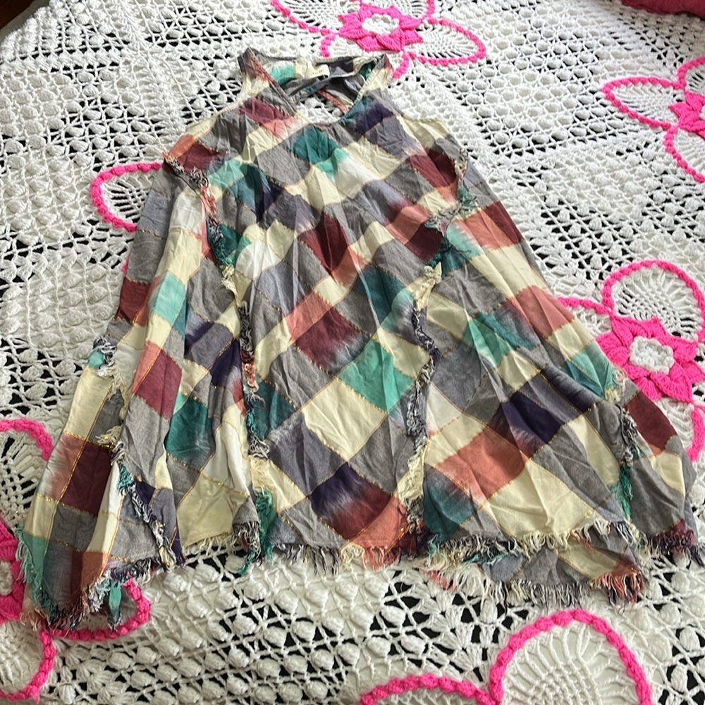 Anthropologie MAEVE Metallic cotton A-line swing Plaid Dress M - Picture 6 of 12